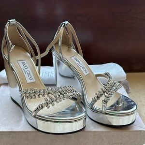 Jimmy Choo Silver wedge with diamonds